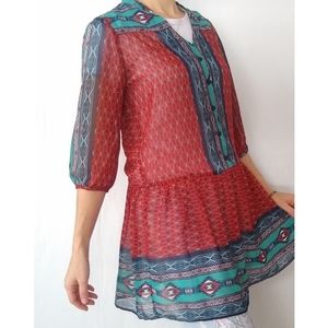 BEBOP boho tribal Aztec babydoll mini dress tunic